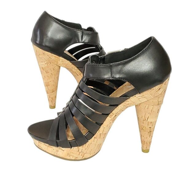 Mia Strappy Heels 6.5 Black Open Toe Cone Heel Evening Dance Party - Picture 6 of 7